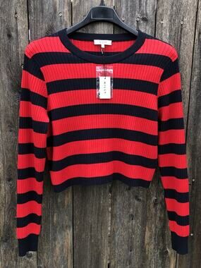 MILLY Women's Crew Neck Sweater Red Striped Sz L